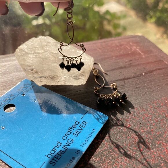 Sterling Silver Black Crystal Chandelier Earrings - Picture 2 of 8